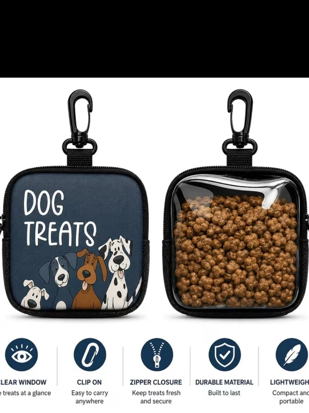 Dog Treats Pouch Clip-On - Teal Blue Cartoon Dogs